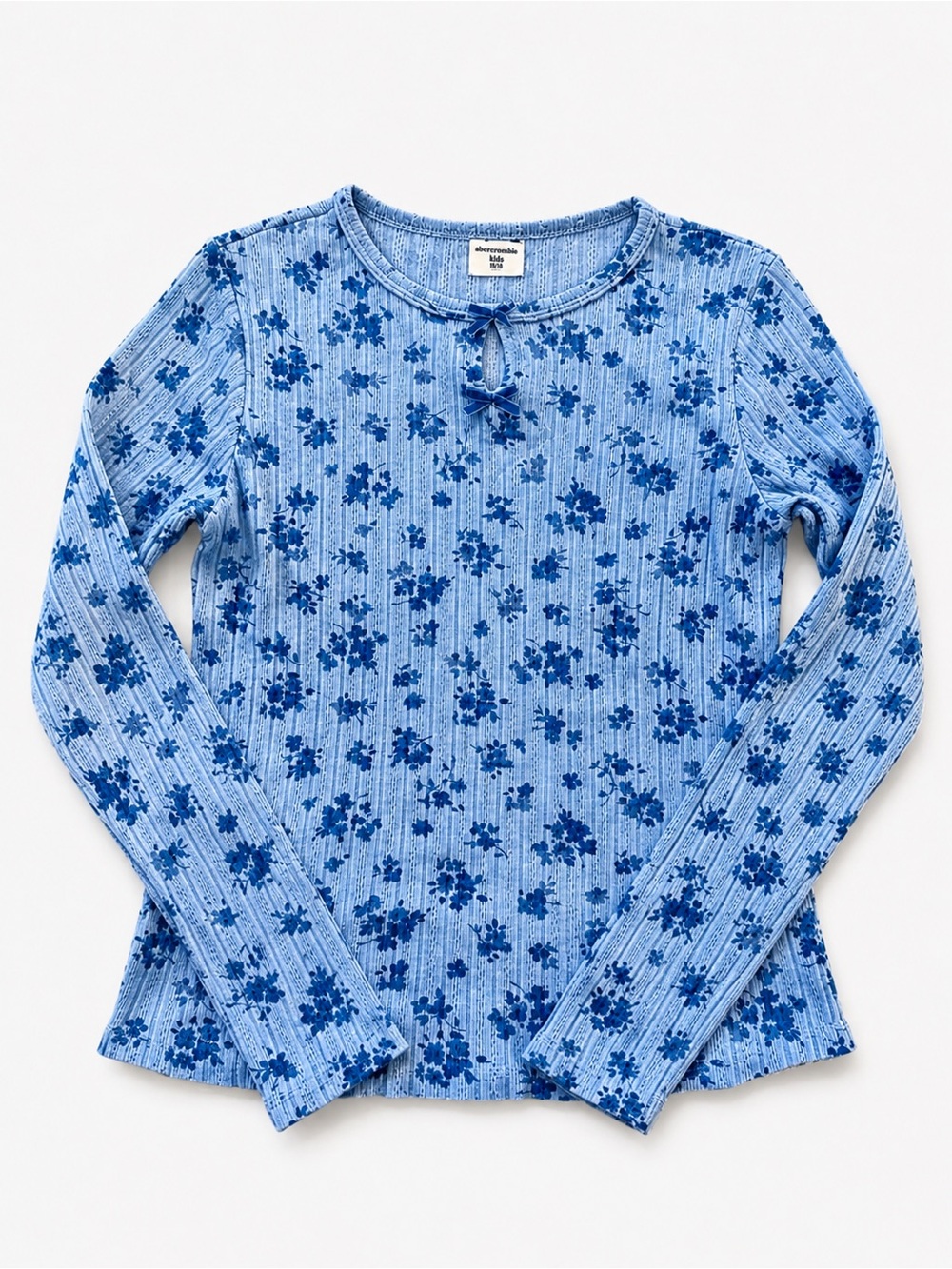 abercrombie kids Blue Floral Ribbed Long Sleeve Top